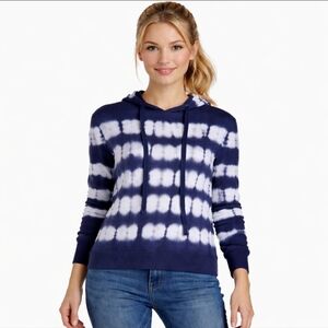 AQUA NWT Navy Blue White Tie Dye Hooded Sweatshirt Hoodie Top L